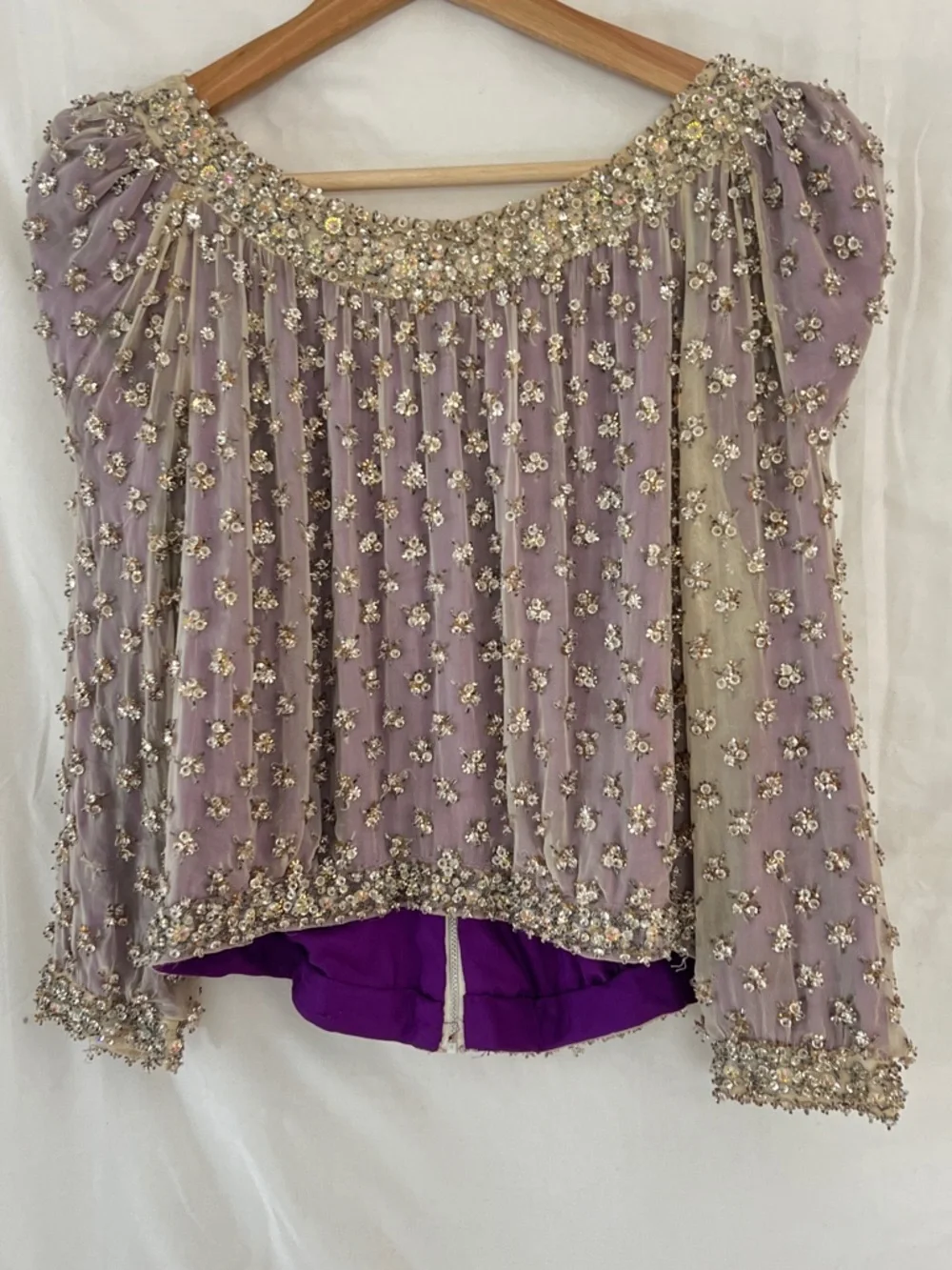 60s Couture Beaded Evening Top Heavy Crystal Embellishment Silk Cropped Italy S - Picture 5 of 13